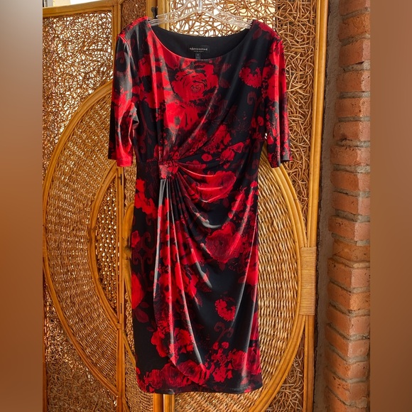connected apparel Dresses & Skirts - Connected Apparel Red and Black Floral Midi Dress